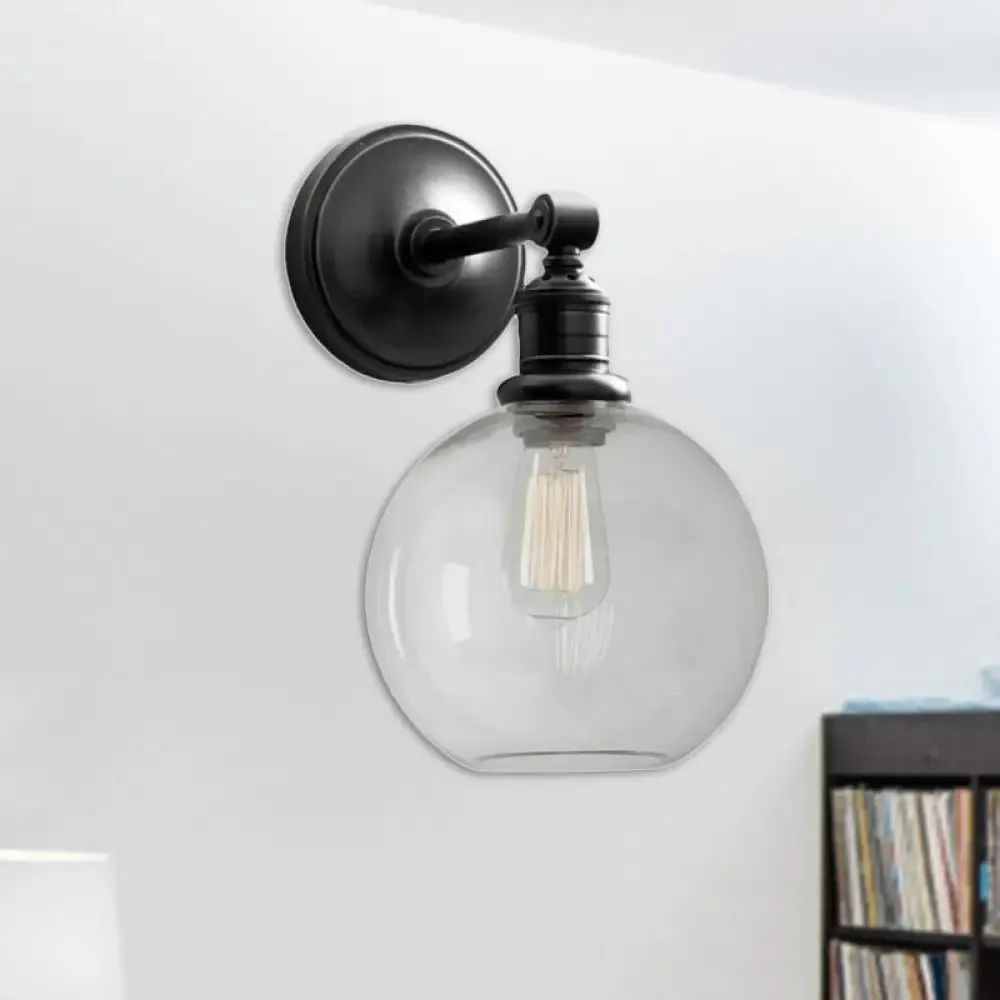 1-Light Metal Sconce with Black/Chrome Globe/Cone for Industrial Bedroom Wall Mounting