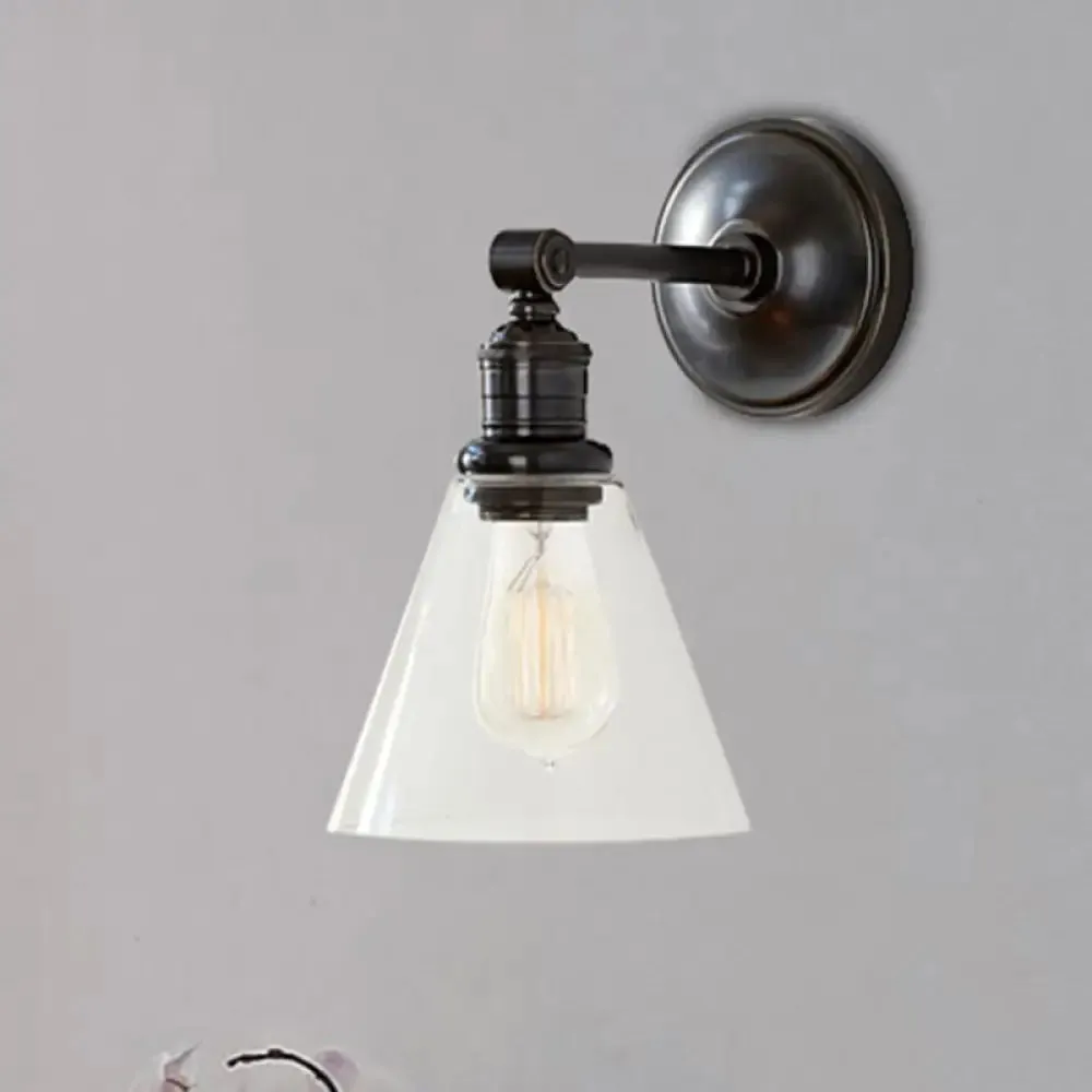 1-Light Metal Sconce with Black/Chrome Globe/Cone for Industrial Bedroom Wall Mounting