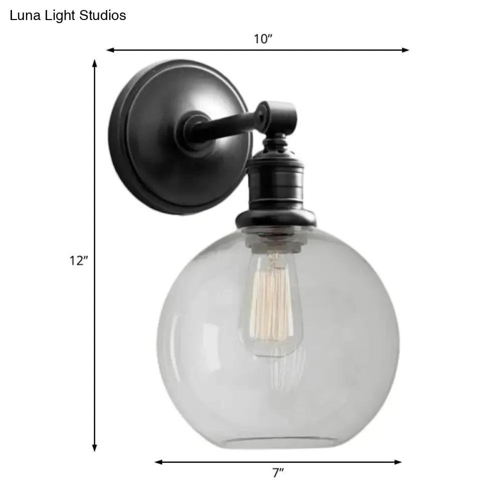 1-Light Metal Sconce with Black/Chrome Globe/Cone for Industrial Bedroom Wall Mounting