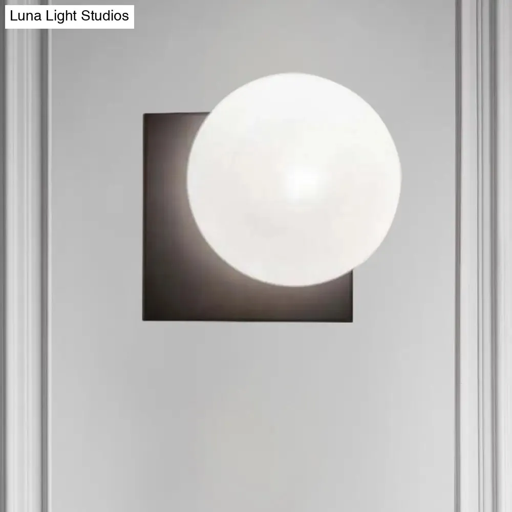 1 Light Modern Wall Sconce with White Glass Shade, Black Ball Mounted Fixture