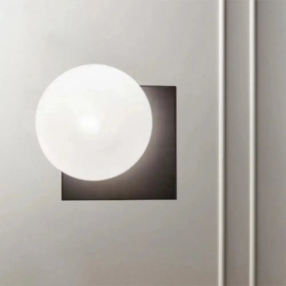 1 Light Modern Wall Sconce with White Glass Shade, Black Ball Mounted Fixture