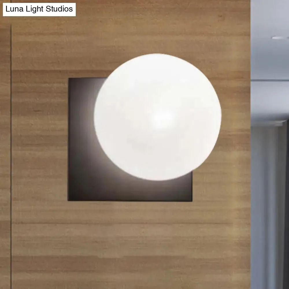 1 Light Modern Wall Sconce with White Glass Shade, Black Ball Mounted Fixture