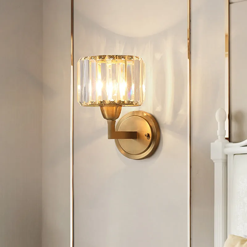 1-Light Wall Mounted Brass Drum Sconce with Crystal Shade - Simple and Elegant Lighting Fixture