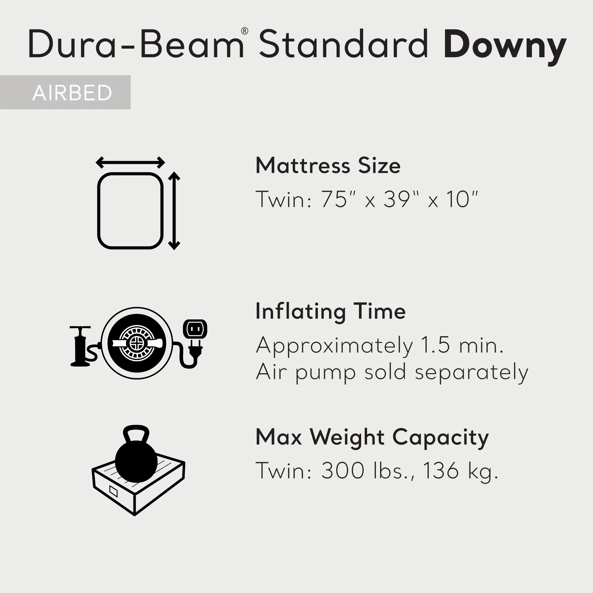 10 Inch Dura-Beam Standard Downy Air Mattress, Twin (Pump Not Included) (Used)