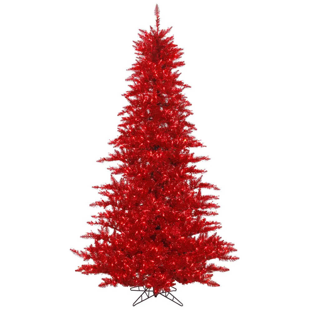 10' Red Tinsel Tree, LED Lights