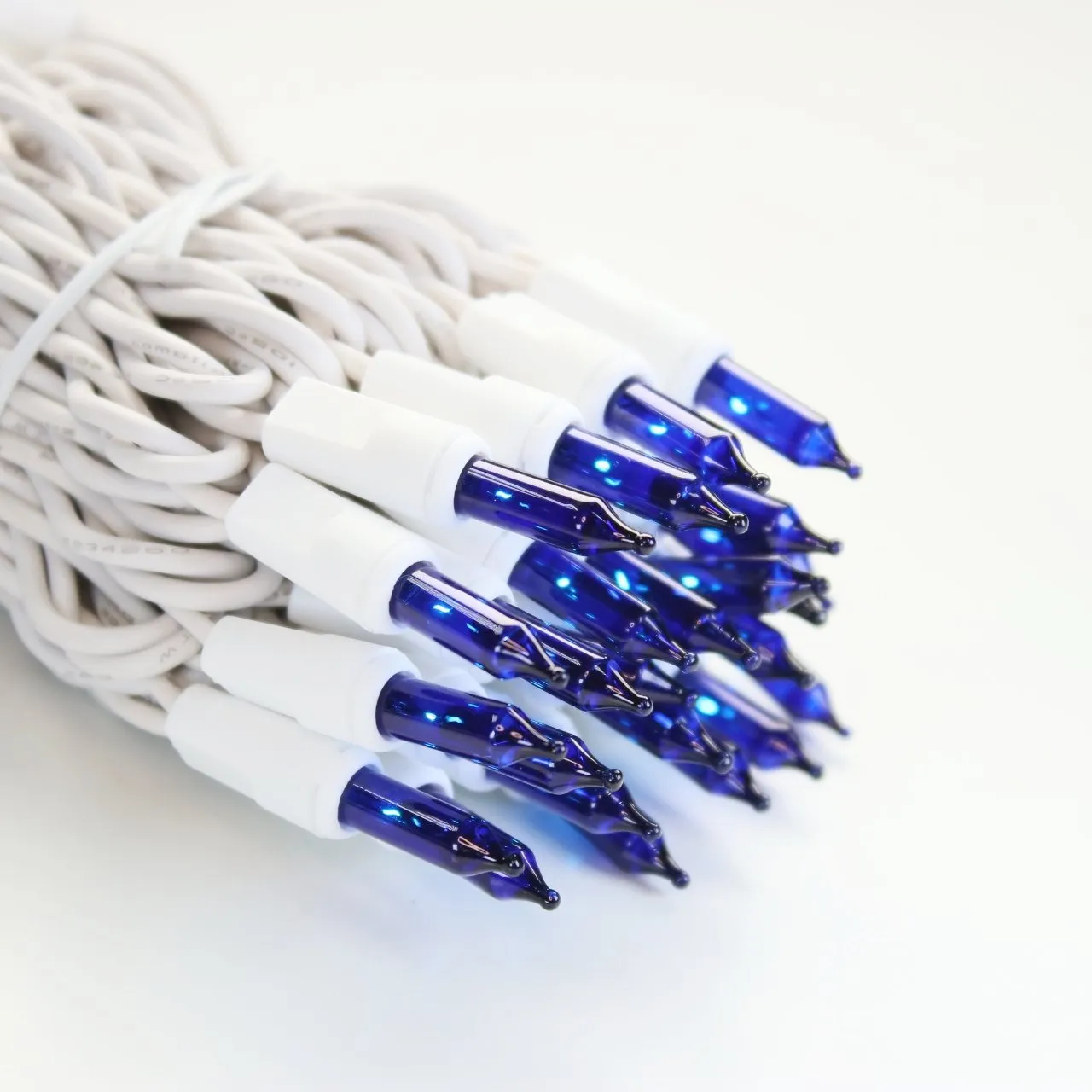 100-bulb Blue Mini Lights, 2.5" Spacing, White Wire