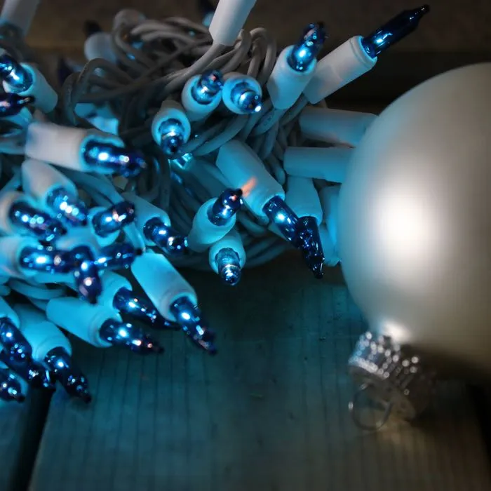 100-bulb Blue Mini Lights, 2.5" Spacing, White Wire