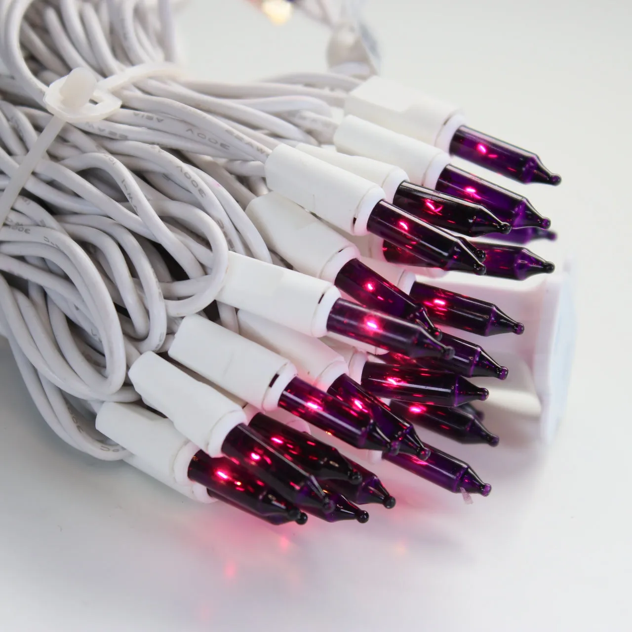 100-bulb Purple Mini Lights, 2.5" Spacing, White Wire