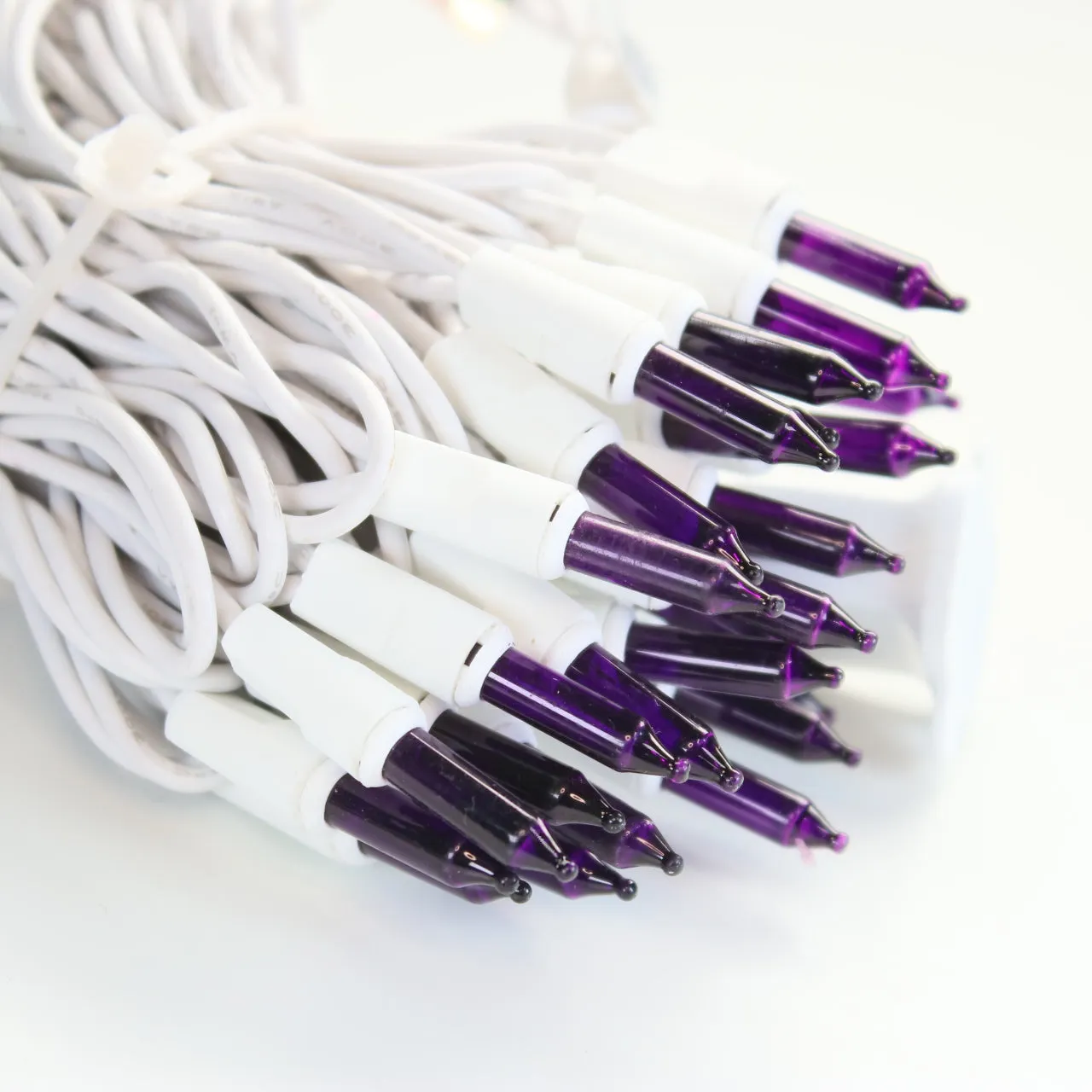 100-bulb Purple Mini Lights, 2.5" Spacing, White Wire