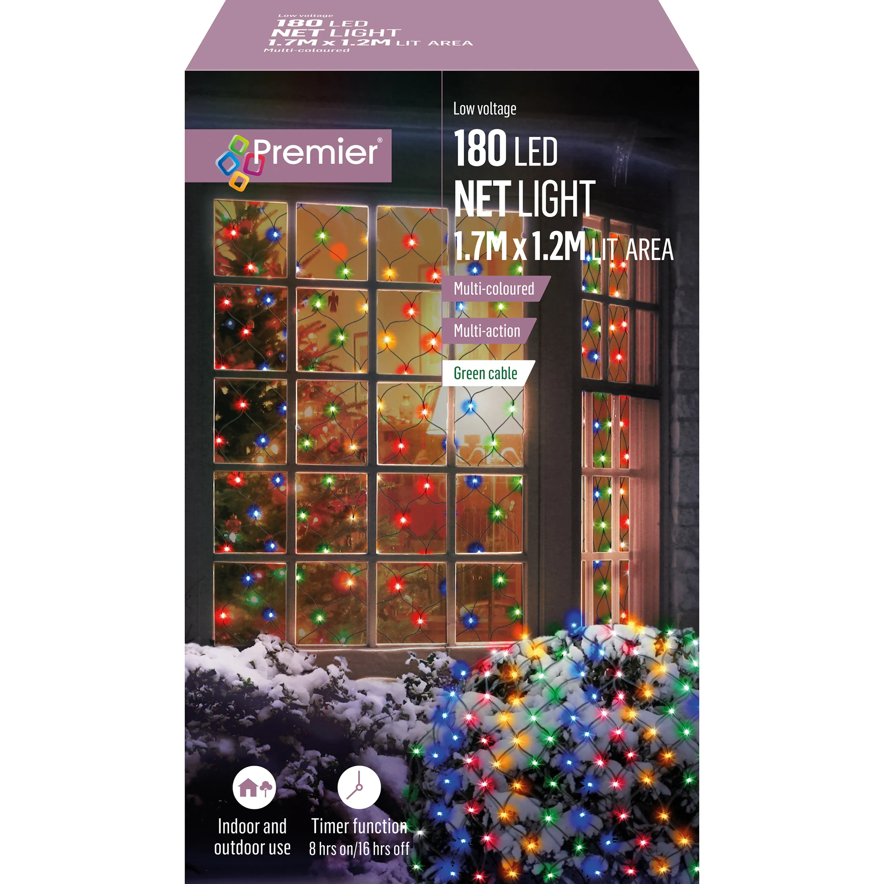 180L 1.75x1.2m LED Multi Action Net Light- Multi-Coloured