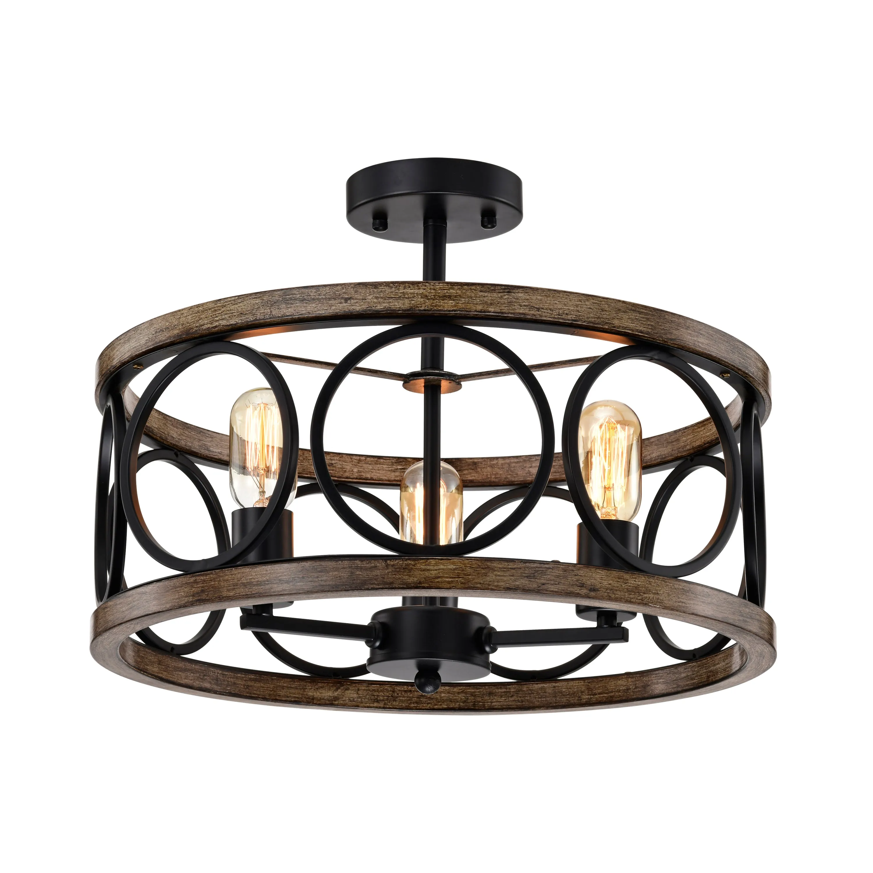 18" Matte Black Drum Chandelier Recessed Pendant Light Ceiling Light