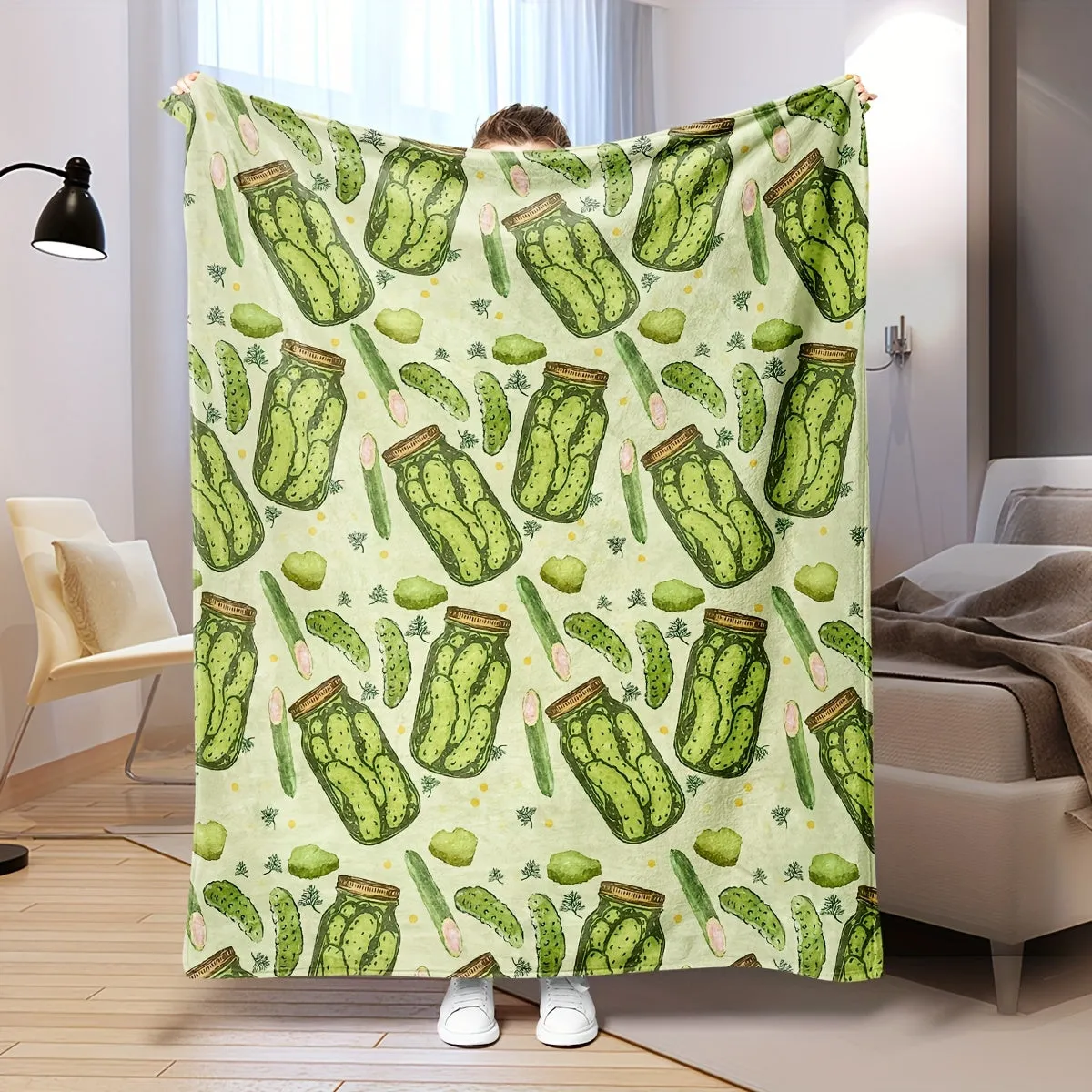 1pc Cozy Cucumber Pickles Bottle Print Flannel Blanket - Ultra Soft, Plush, and Warm Throw Blanket for Travel, Sofa, Bed, Office, and Home Decor - Perfect Birthday and Holiday Gift for Boys, Girls, and Adults, Suitable for All Seasons