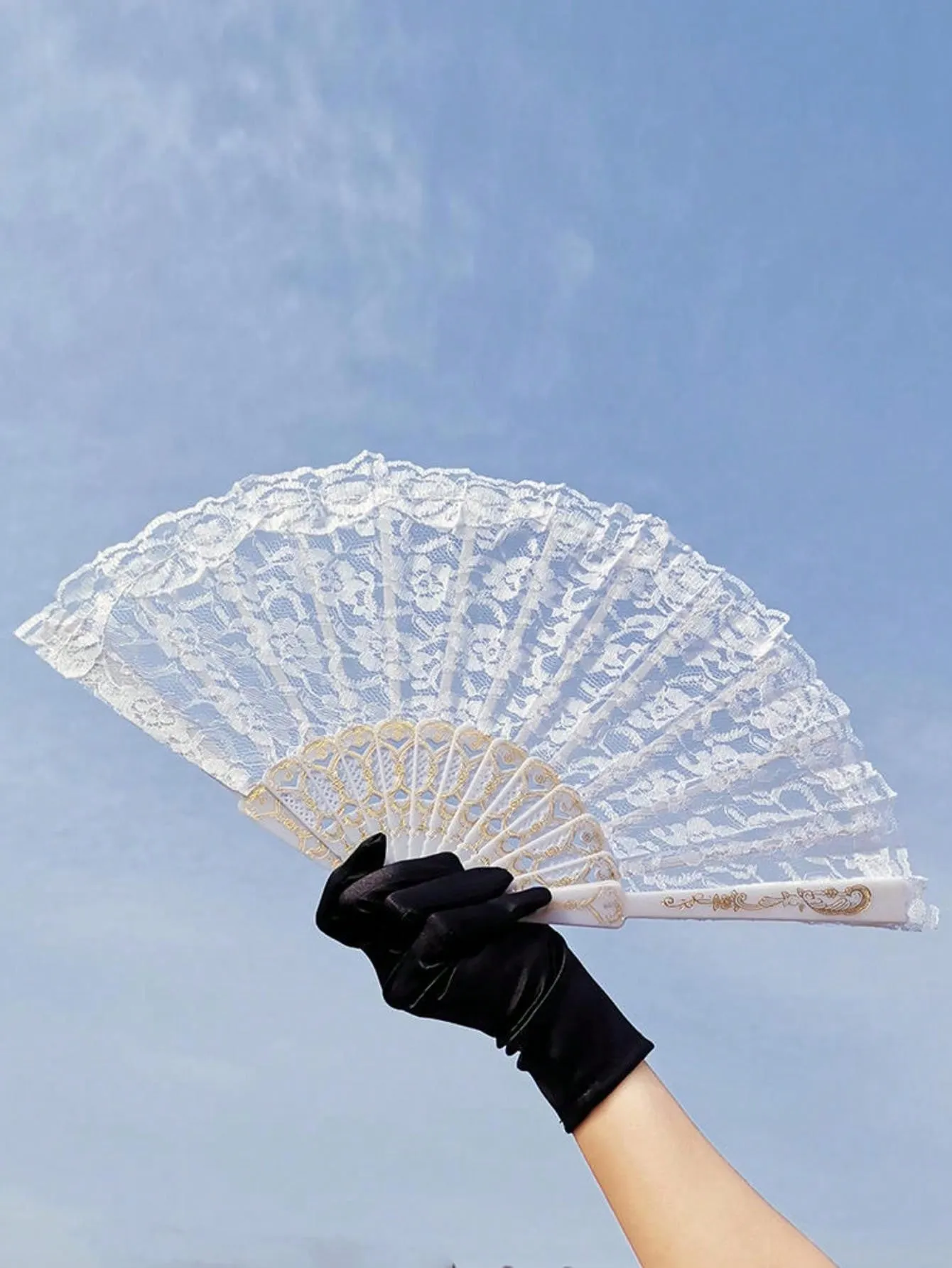 1pc Feather Fan, Ostrich Feather Folding Fan For Dance Performance And Photoshoots, European-Style Palace Fan For Tea Parties, Bridal Hand Fan, Lolita Decorative Fan