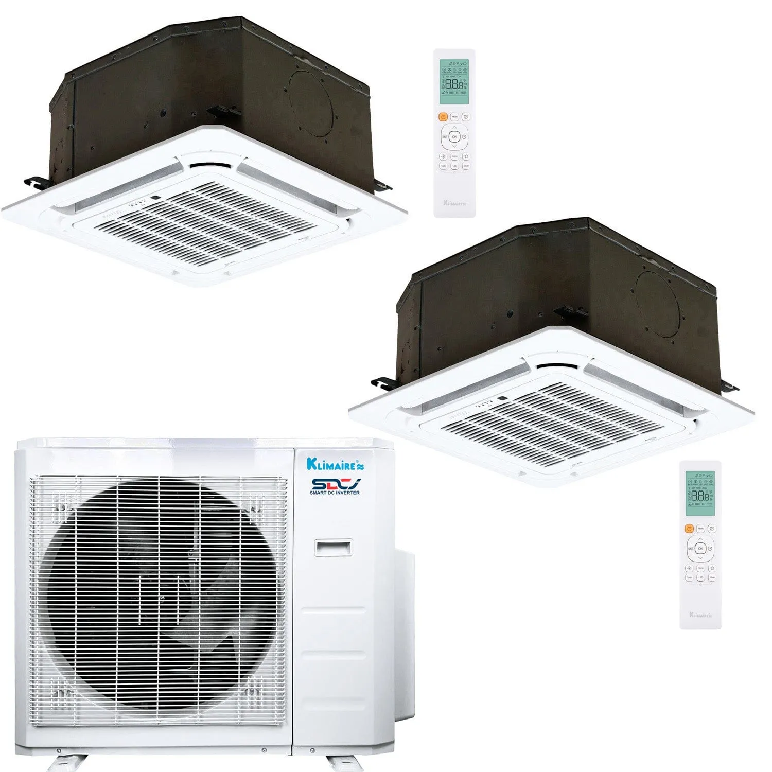 2-Zone Klimaire 23.5 SEER2 Multi Split Ceiling Cassette Air Conditioner Heat Pump System 12 18