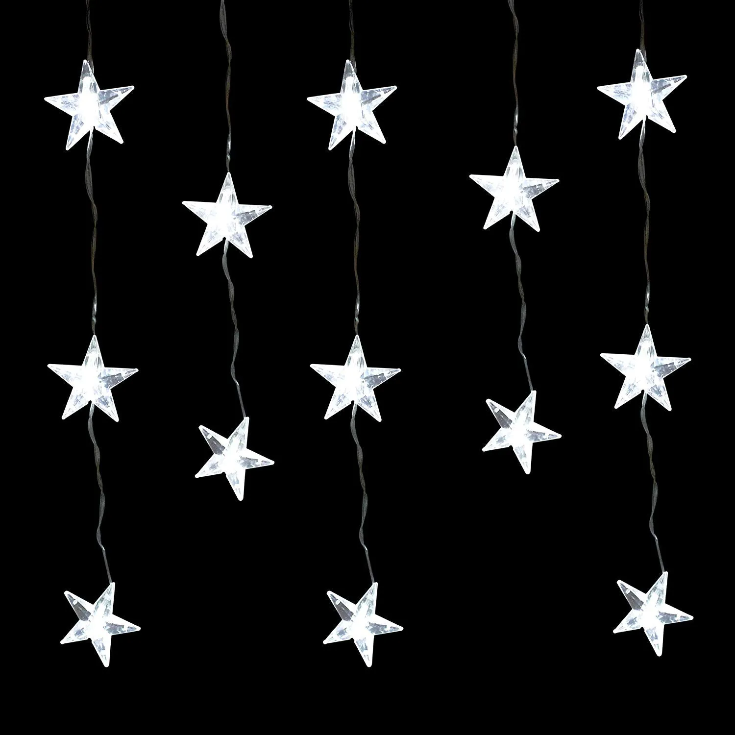 24 LED Star Curtain Lights, Indoor and Outdoor - Bright White