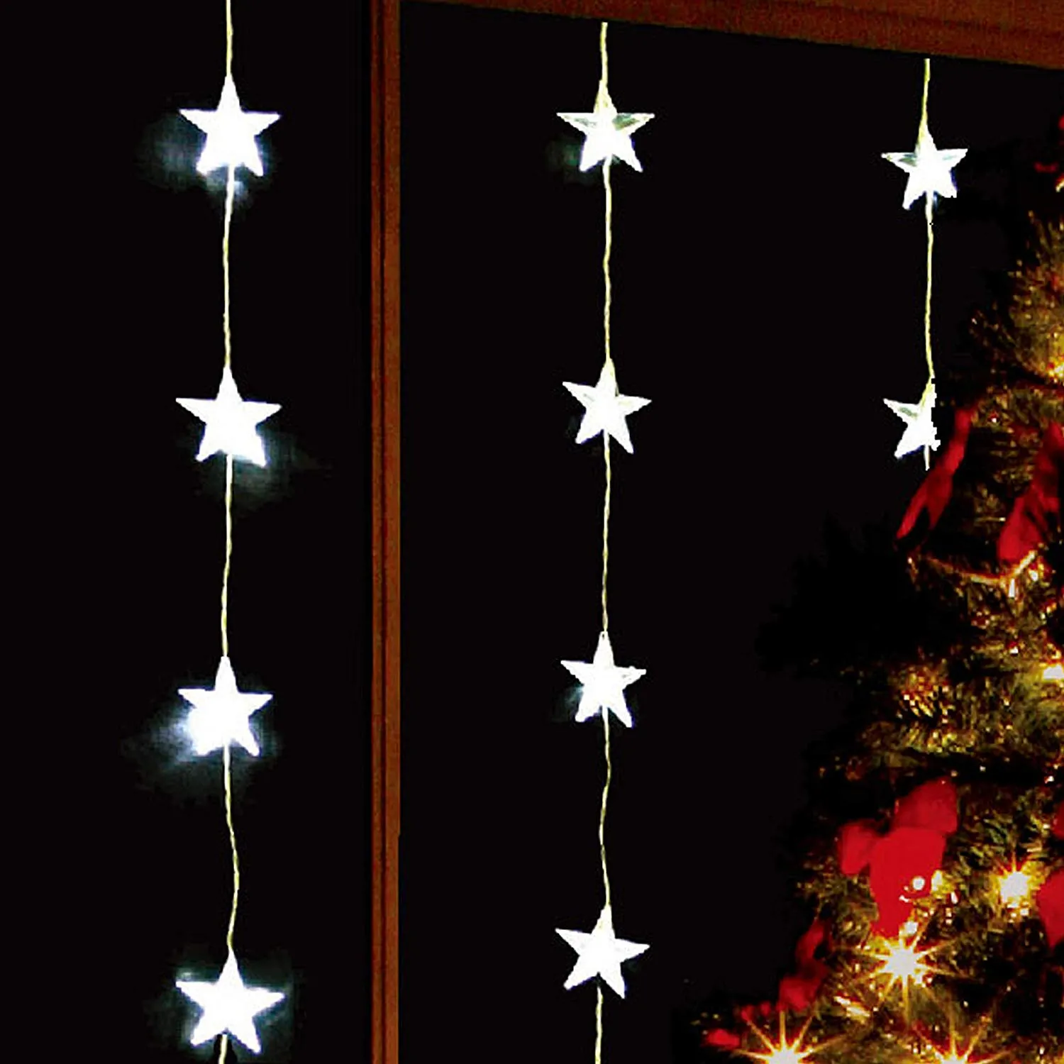 24 LED Star Curtain Lights, Indoor and Outdoor - Bright White