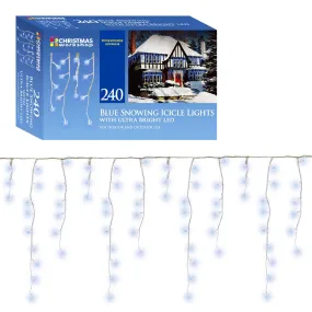 240 LED Bright Blue Snowing icicles, Indoor and Outdoor, lights