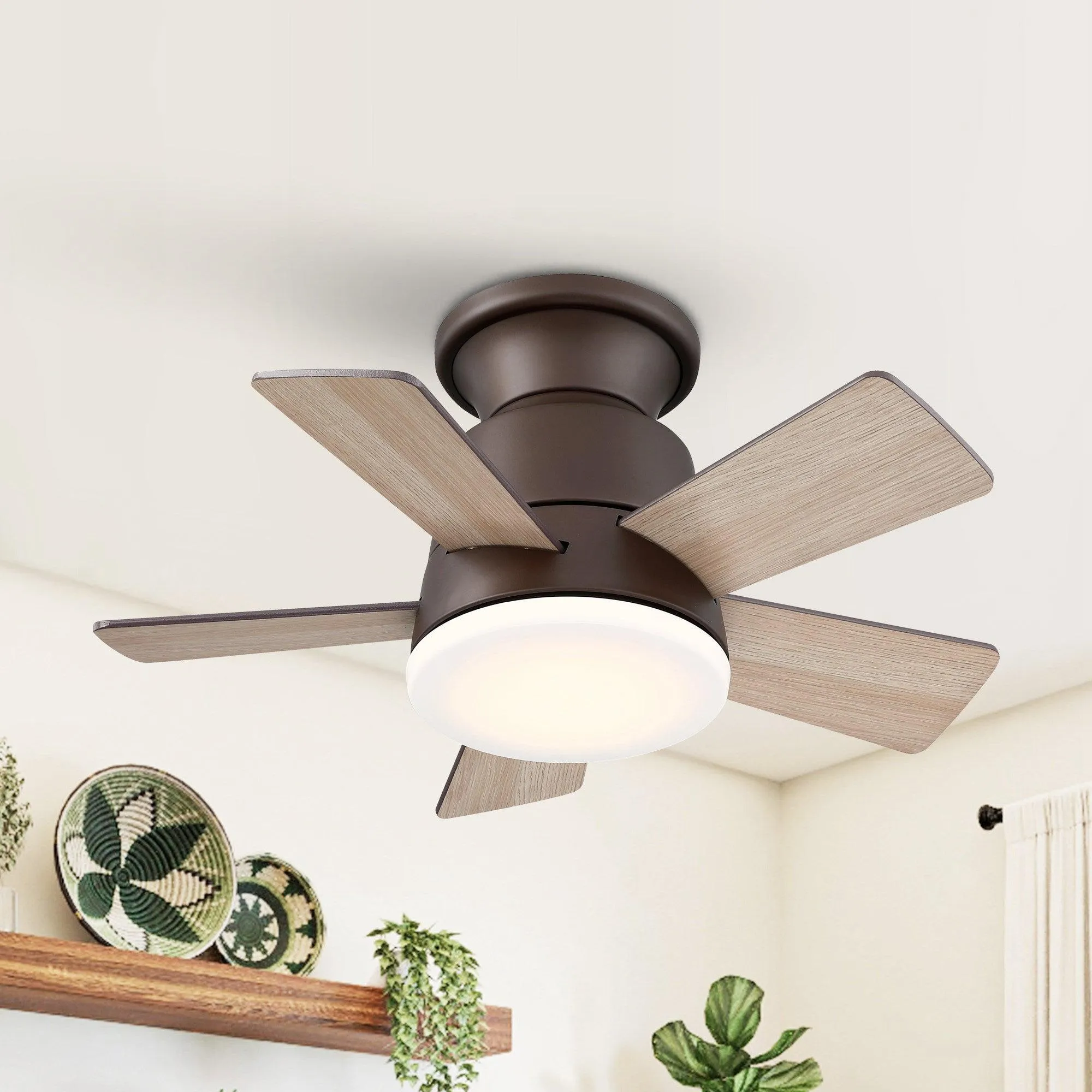 24" Farmhouse Flush Mount Reversible Iron Ceiling Fan with Lighting and Remote Control