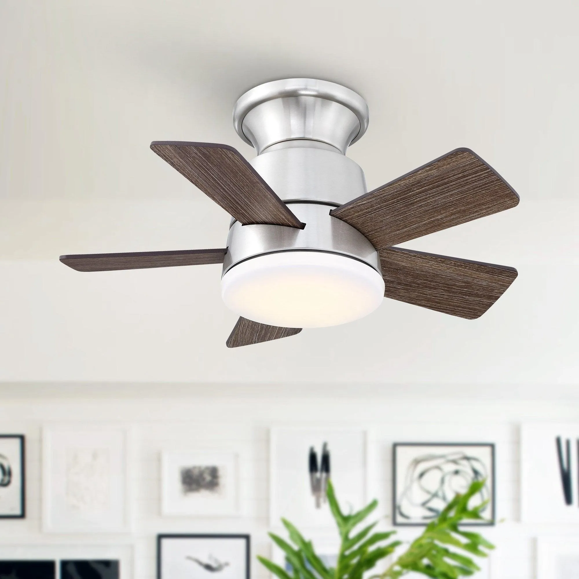 24" Farmhouse Flush Mount Reversible Iron Ceiling Fan with Lighting and Remote Control