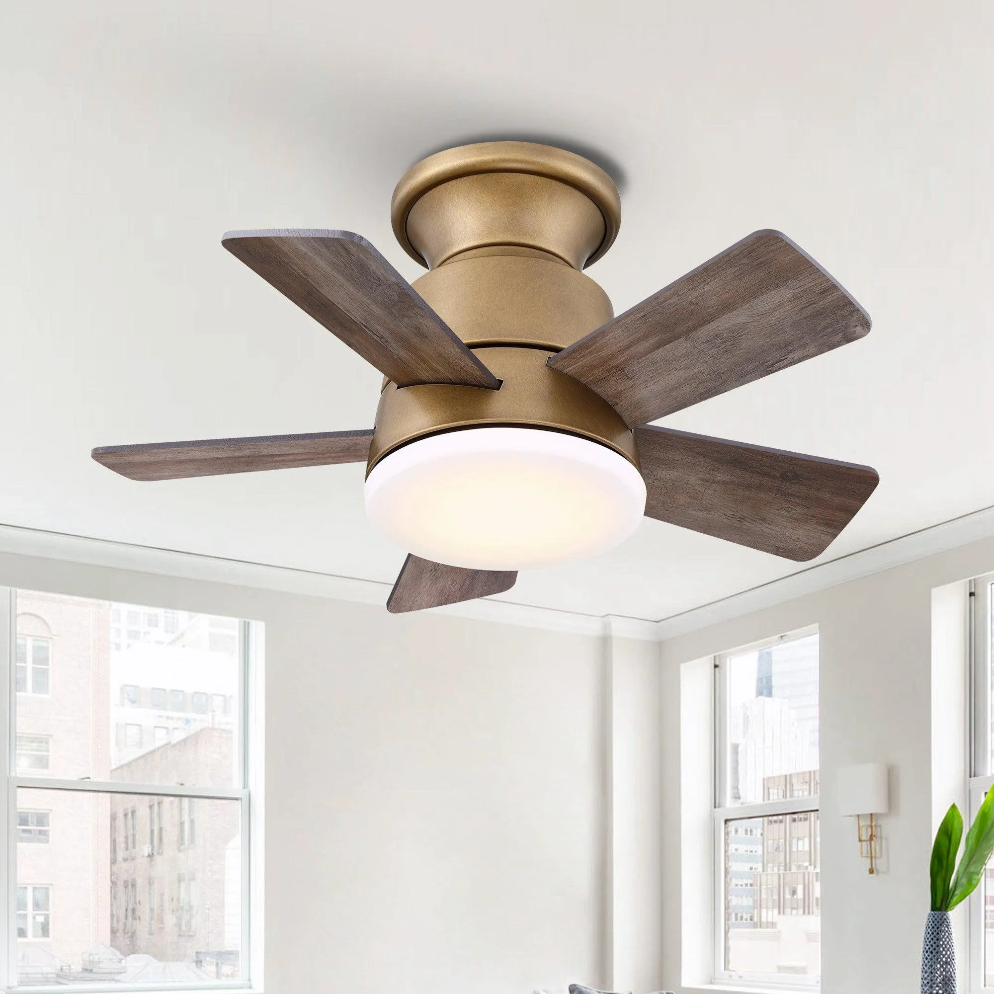 24" Farmhouse Flush Mount Reversible Iron Ceiling Fan with Lighting and Remote Control