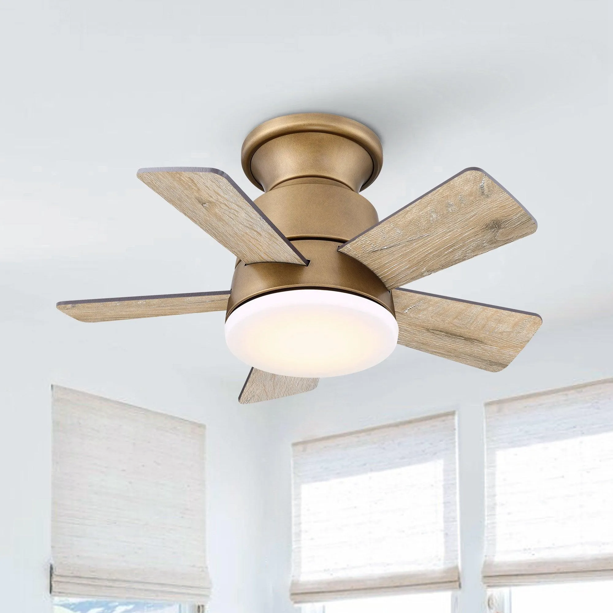 24" Farmhouse Flush Mount Reversible Iron Ceiling Fan with Lighting and Remote Control