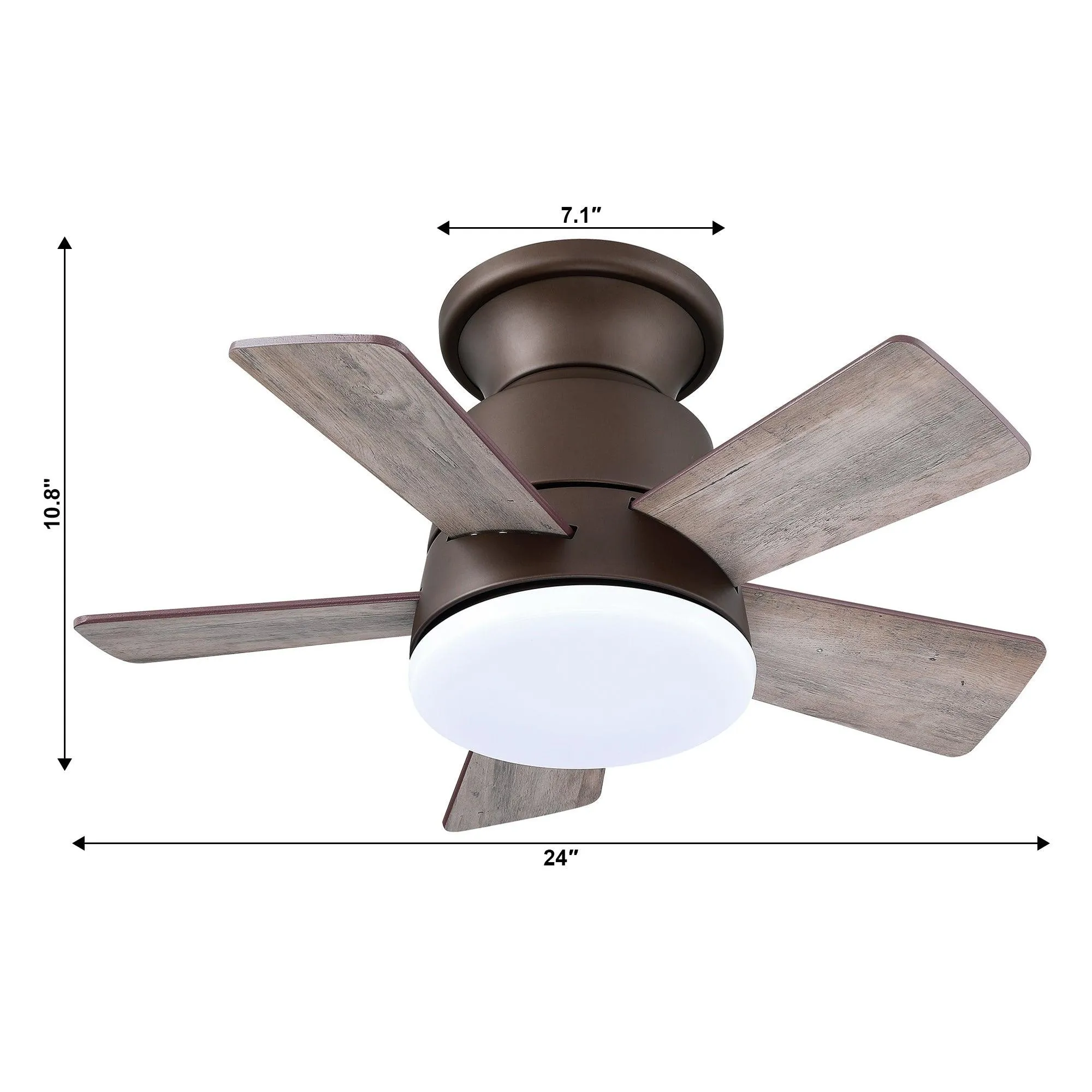 24" Farmhouse Flush Mount Reversible Iron Ceiling Fan with Lighting and Remote Control