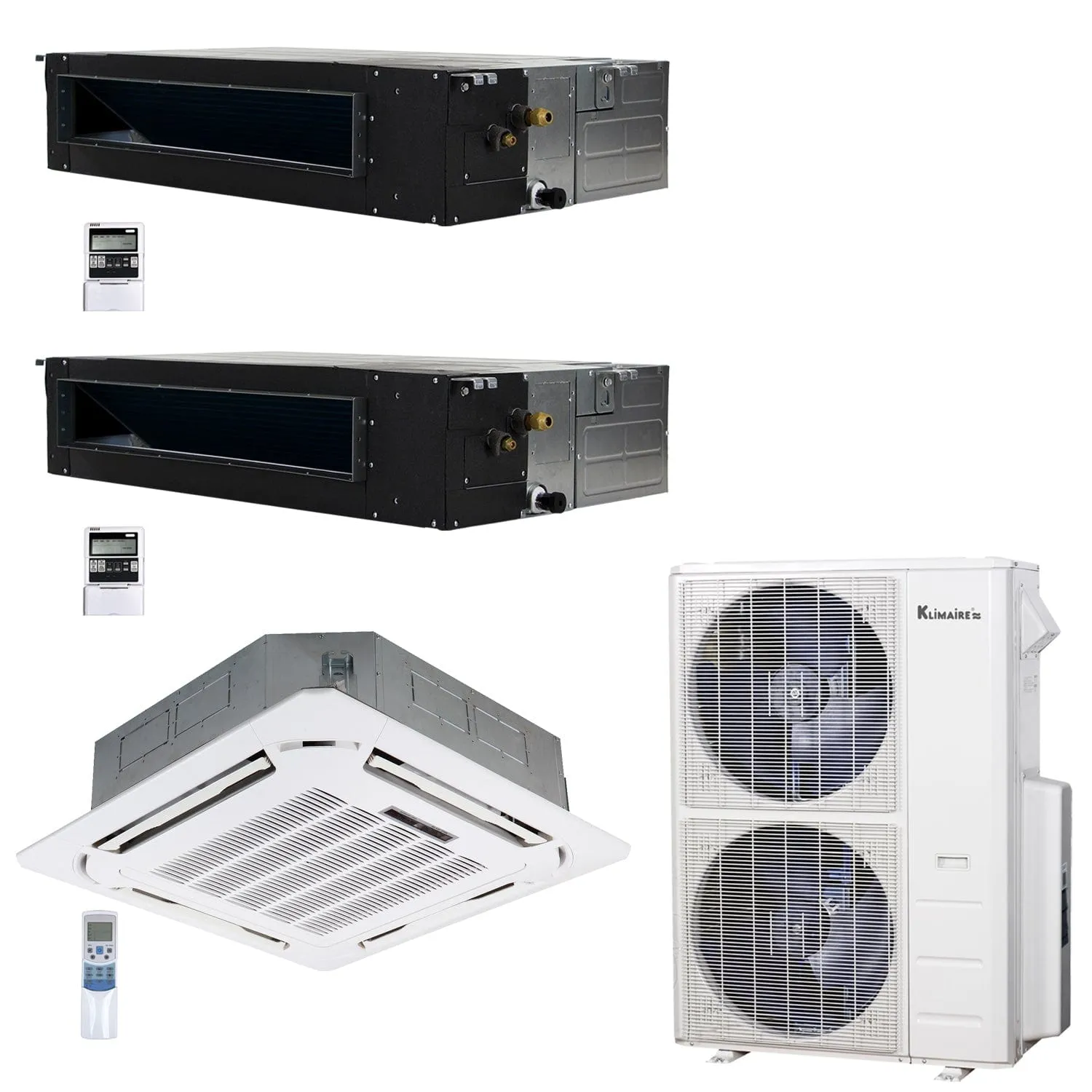 3-Zone Klimaire 20.8 SEER2 Multi Split Ducted Recessed Ceiliong Cassette Air Conditoner Heat Pump System 18 18 24