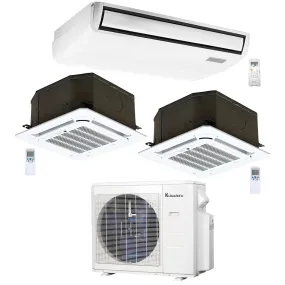 3-Zone Klimaire 23.1 SEER2 Mylti Split Ceiling Cassette Floor-ceiling Air Conditioner Heat Pump System 12 12 18