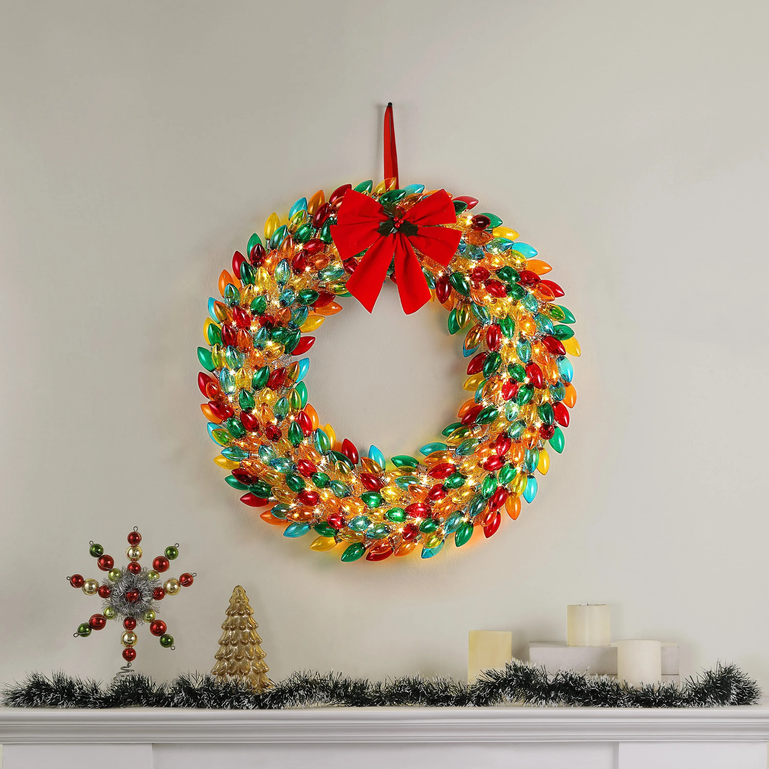 30 in. Retro C9 Bulb Wreath - Multi-Color