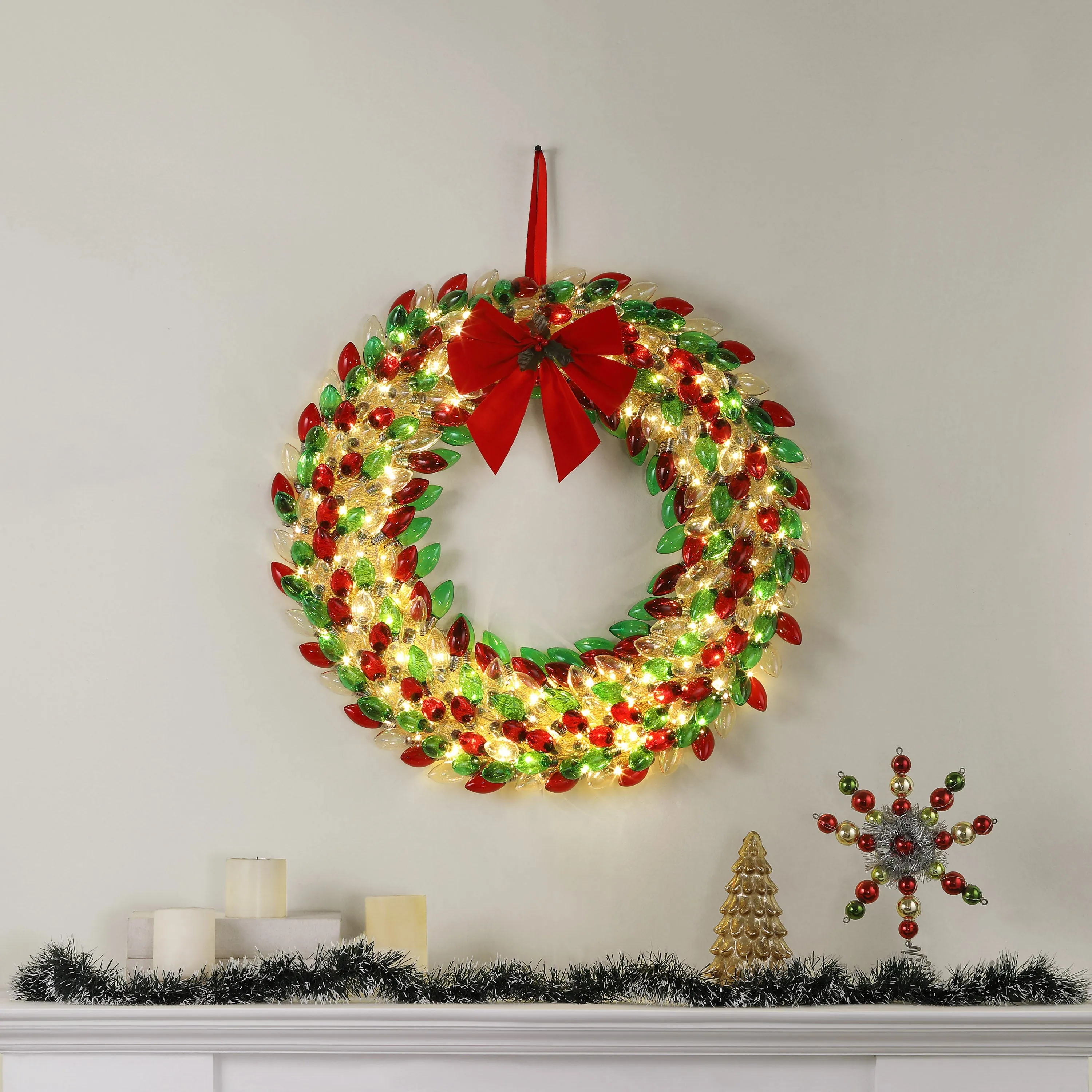 30 in. Retro C9 Bulb Wreath - Red and Green