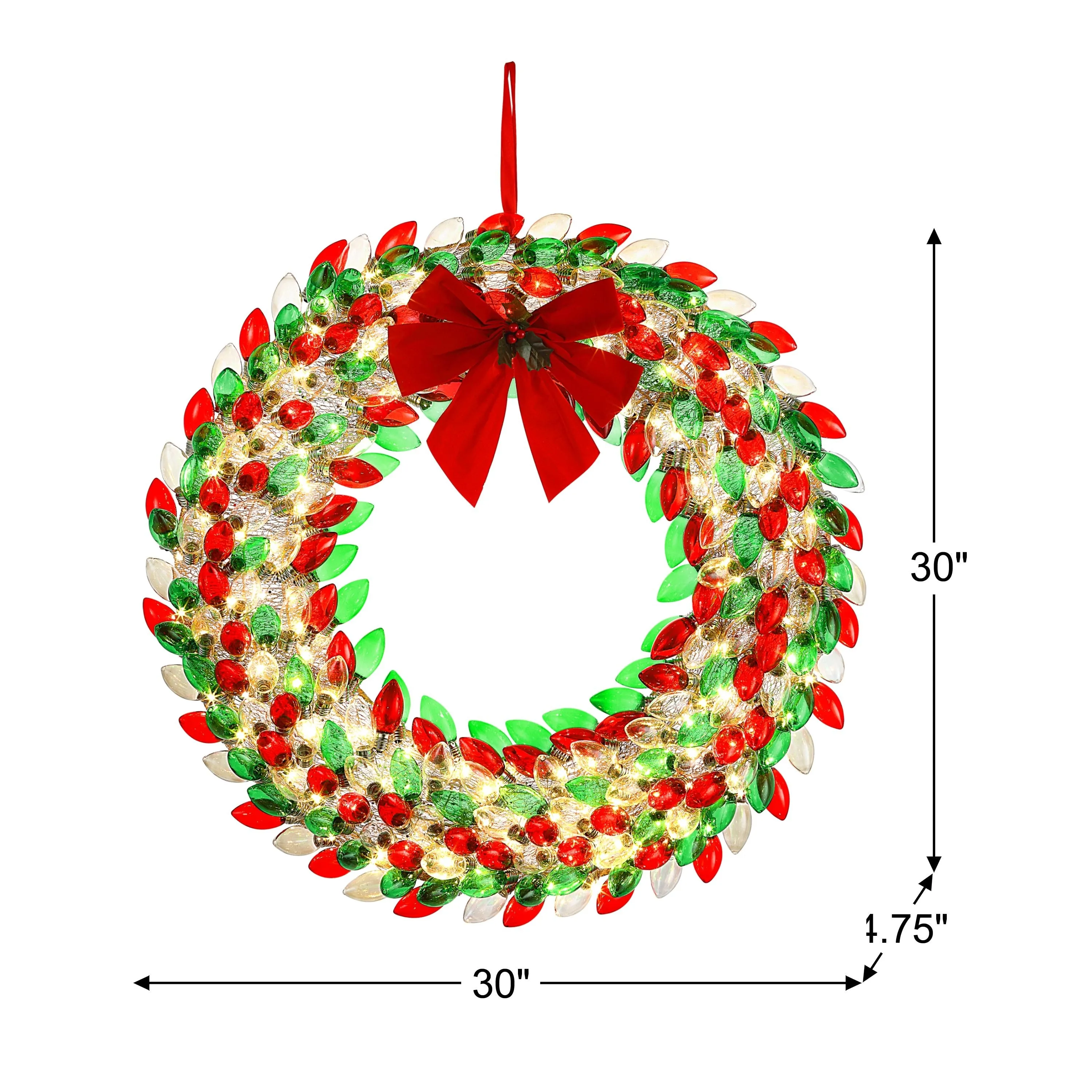 30 in. Retro C9 Bulb Wreath - Red and Green