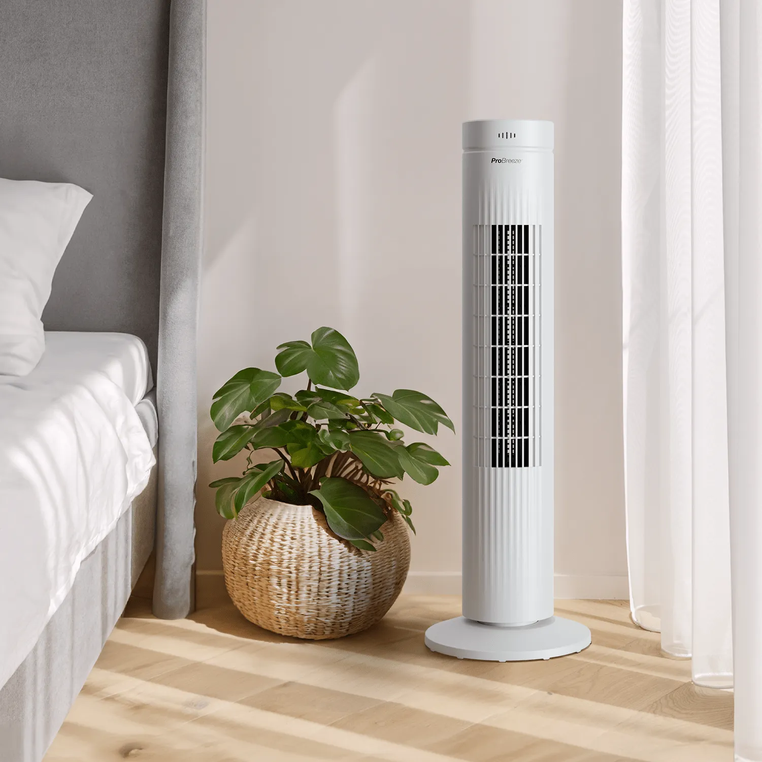 30" Oscillating Tower Fan with Touch Panel - White