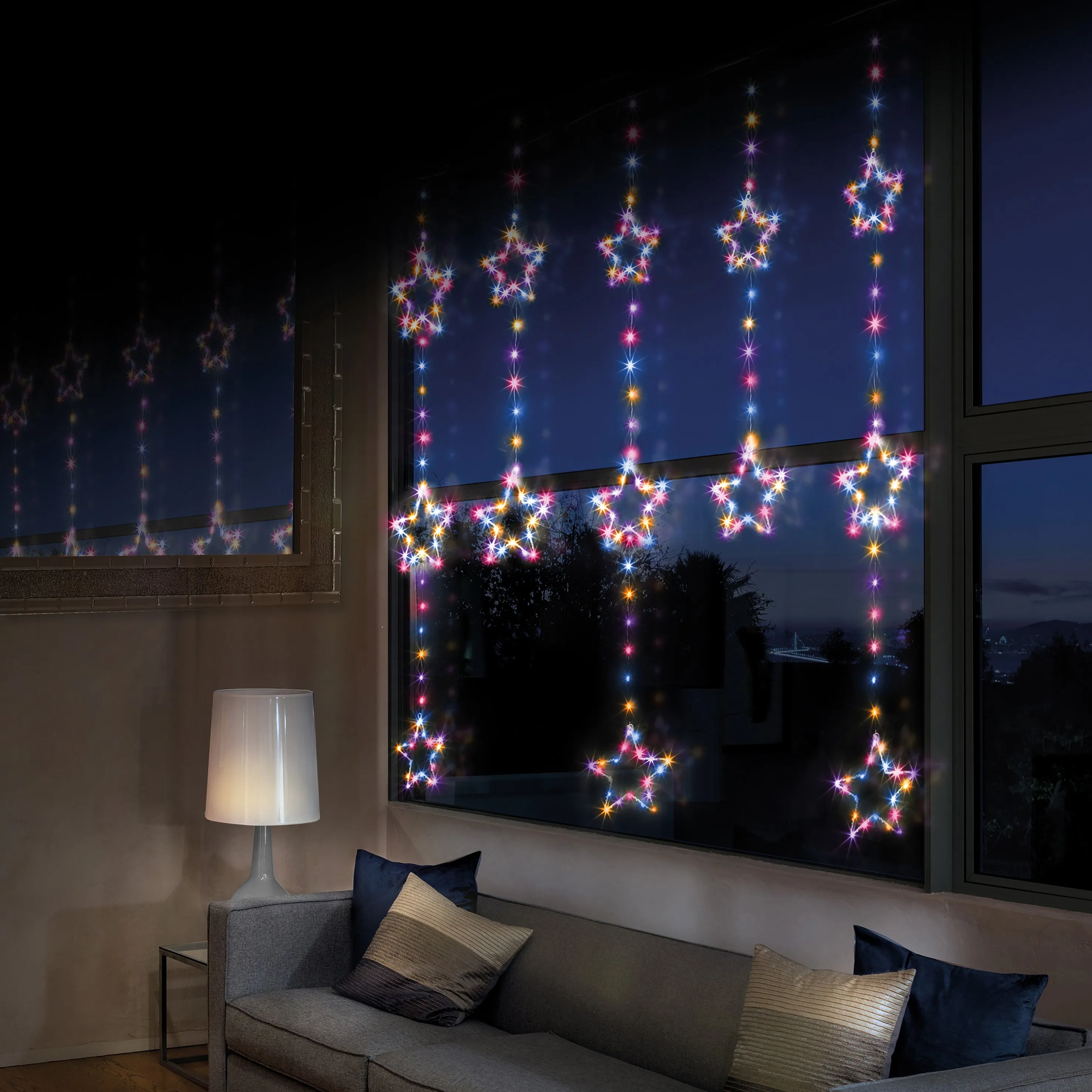 312 LED 1.2x1.3m Star Pin Wire Curtain Twinkle Lights - Rainbow