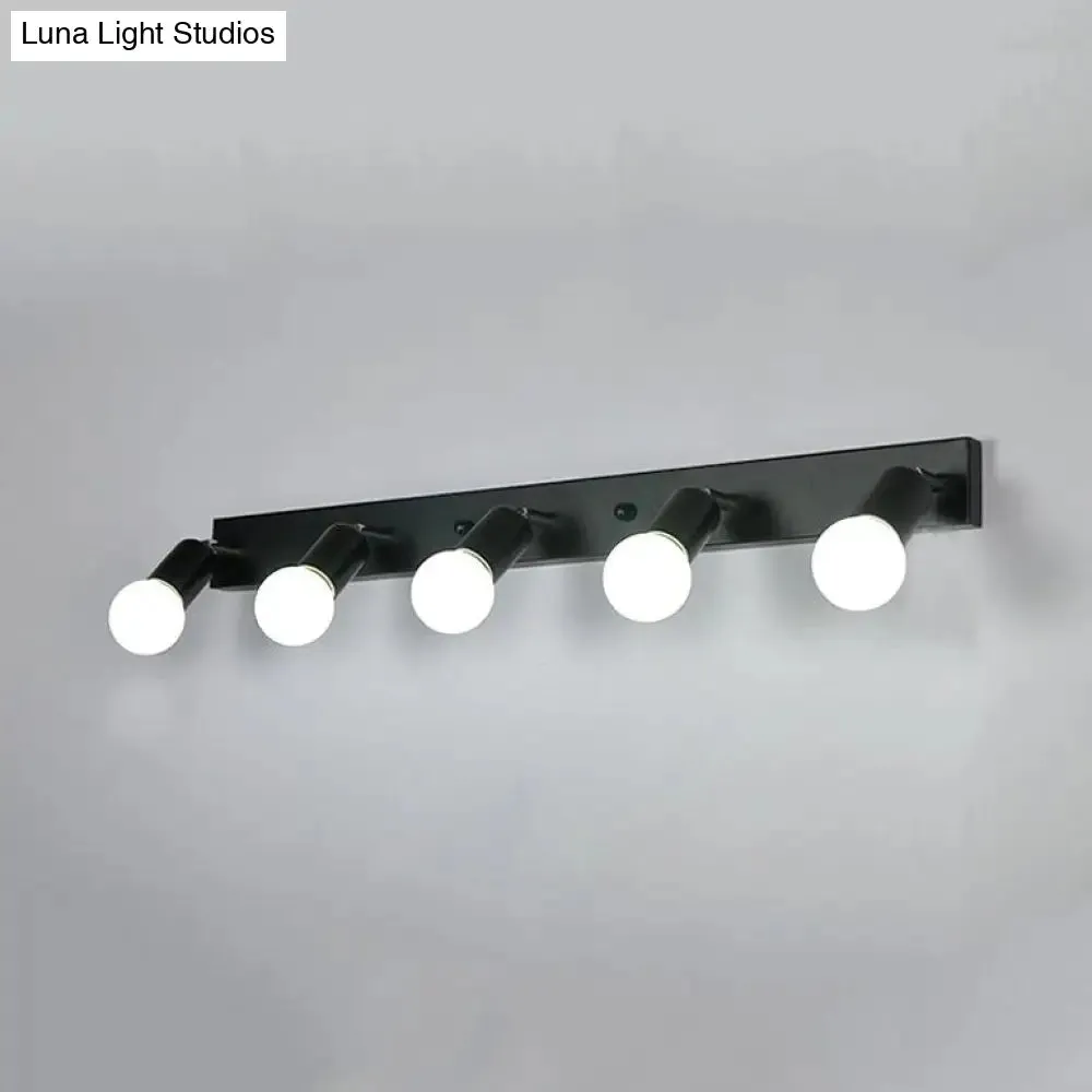 3/4-Head Bedroom Vanity Wall Sconce in Simple Metal Finish with Exposed Bulb - Black/White