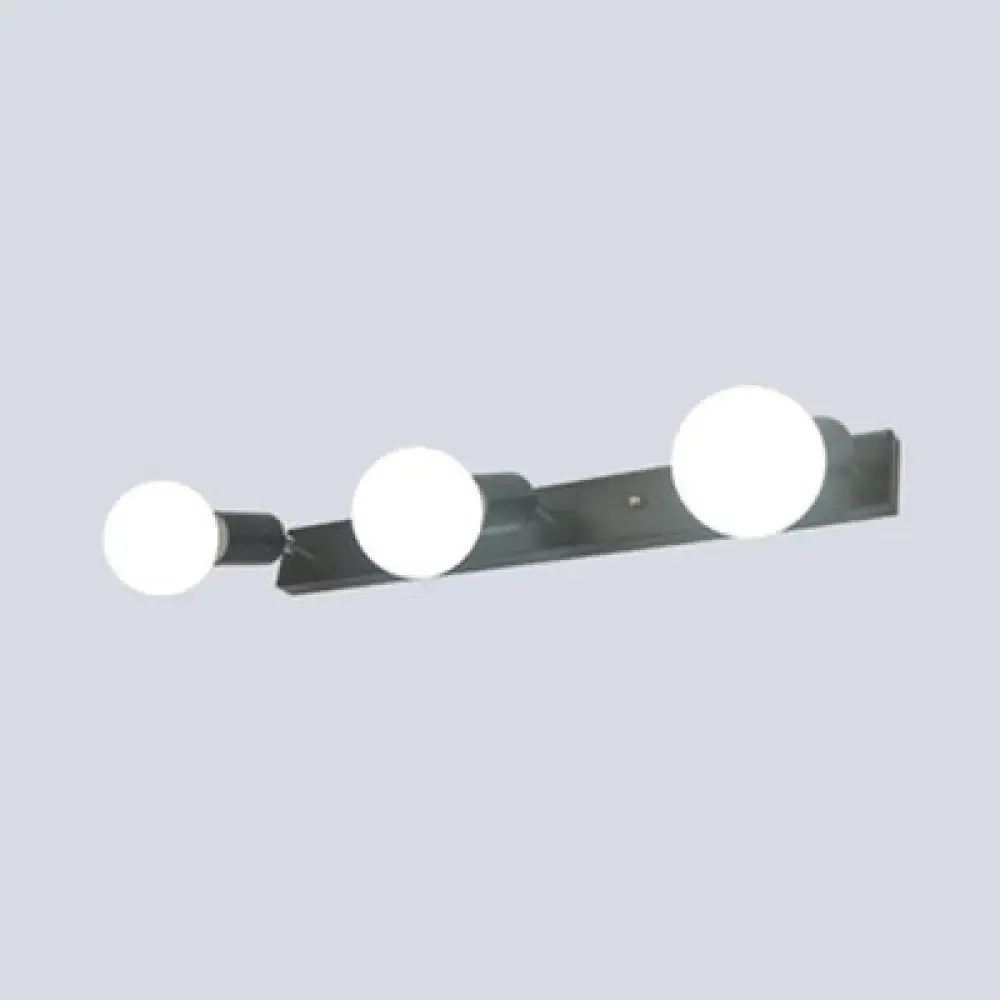 3/4-Head Bedroom Vanity Wall Sconce in Simple Metal Finish with Exposed Bulb - Black/White