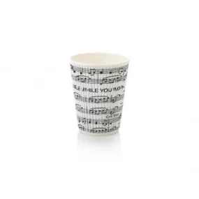 350ml Ripple Paper Coffee Cup Music Print Black-White Print with White Sip Lid 10pack