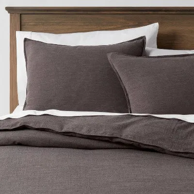 3pc King Space Dyed Cotton Linen Duvet & Sham Set Gray -Threshold