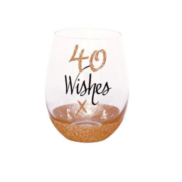 40th Birthday Stemless Gold Wine Glass