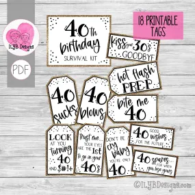 40th Birthday Survival Kit Printables - PDF Printable File