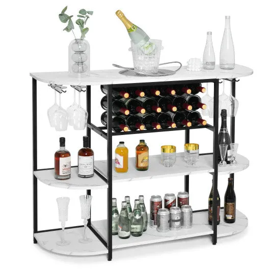 47 Inches Wine Rack Table with Glass Holder and Storage Shelves-White