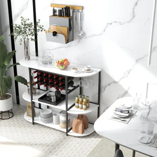 47 Inches Wine Rack Table with Glass Holder and Storage Shelves-White