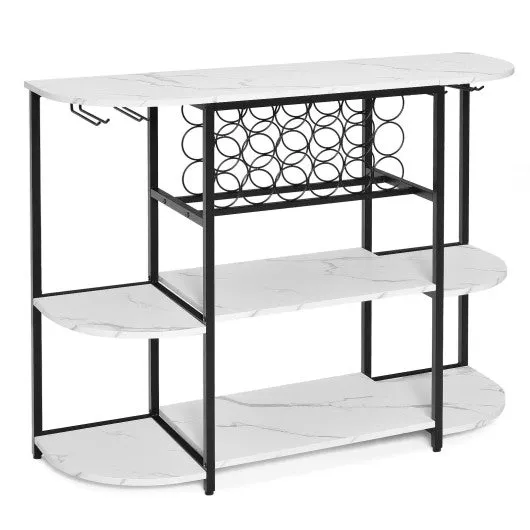 47 Inches Wine Rack Table with Glass Holder and Storage Shelves-White