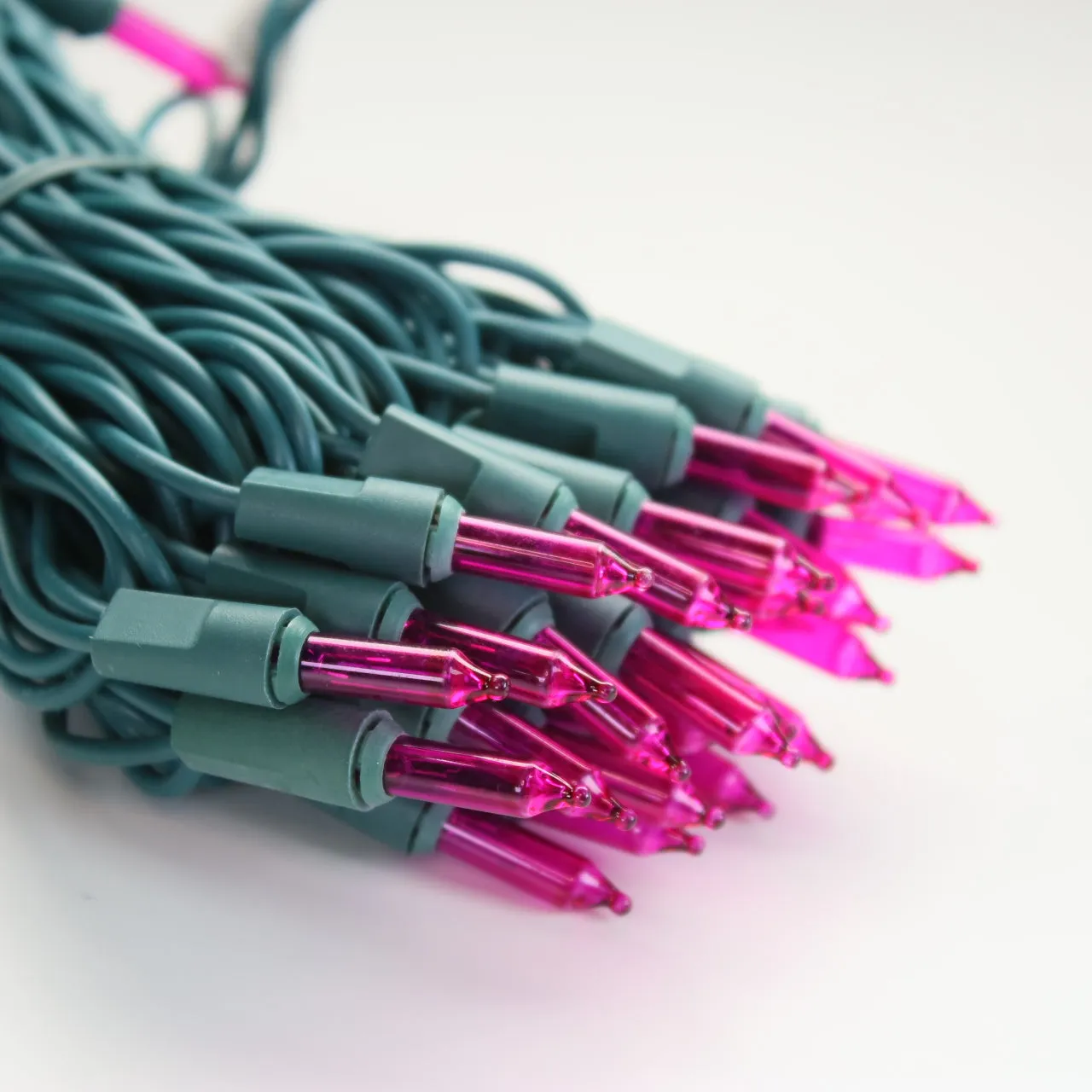 50-bulb Pink Mini Lights, 2.5" Spacing, Green Wire