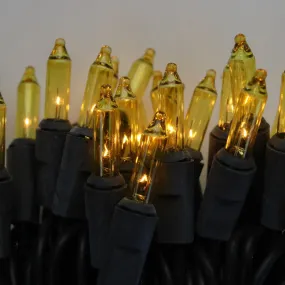 50-bulb Yellow Mini Lights, 4" Spacing, Black Wire