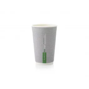 500ml Bio Compostable Ripple Paper Coffee Cup Horizontal Charcoal with White Sip Lid 10pack