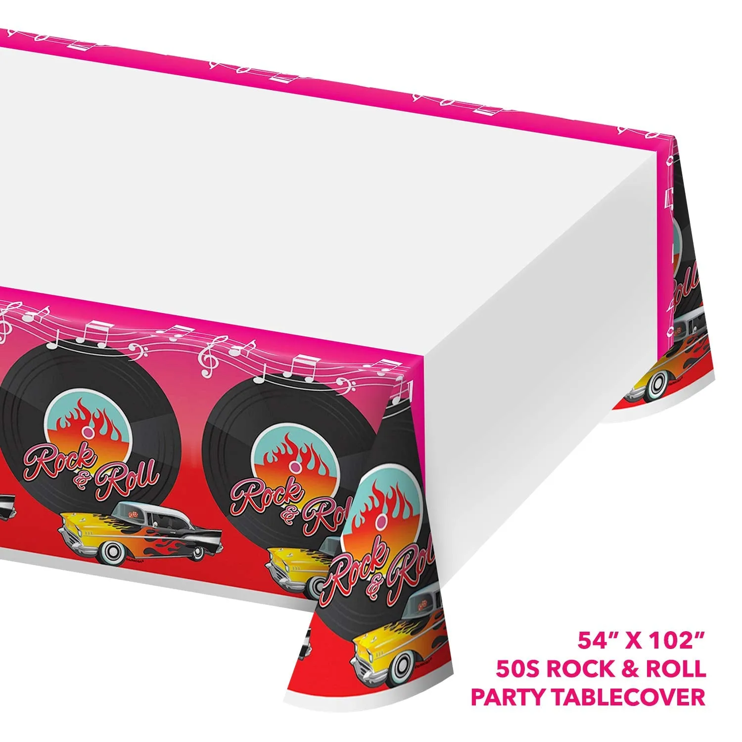 50's Rock & Roll Party Supplies - Hot Rod and Vinyl Record Cutouts and Table Cover Set