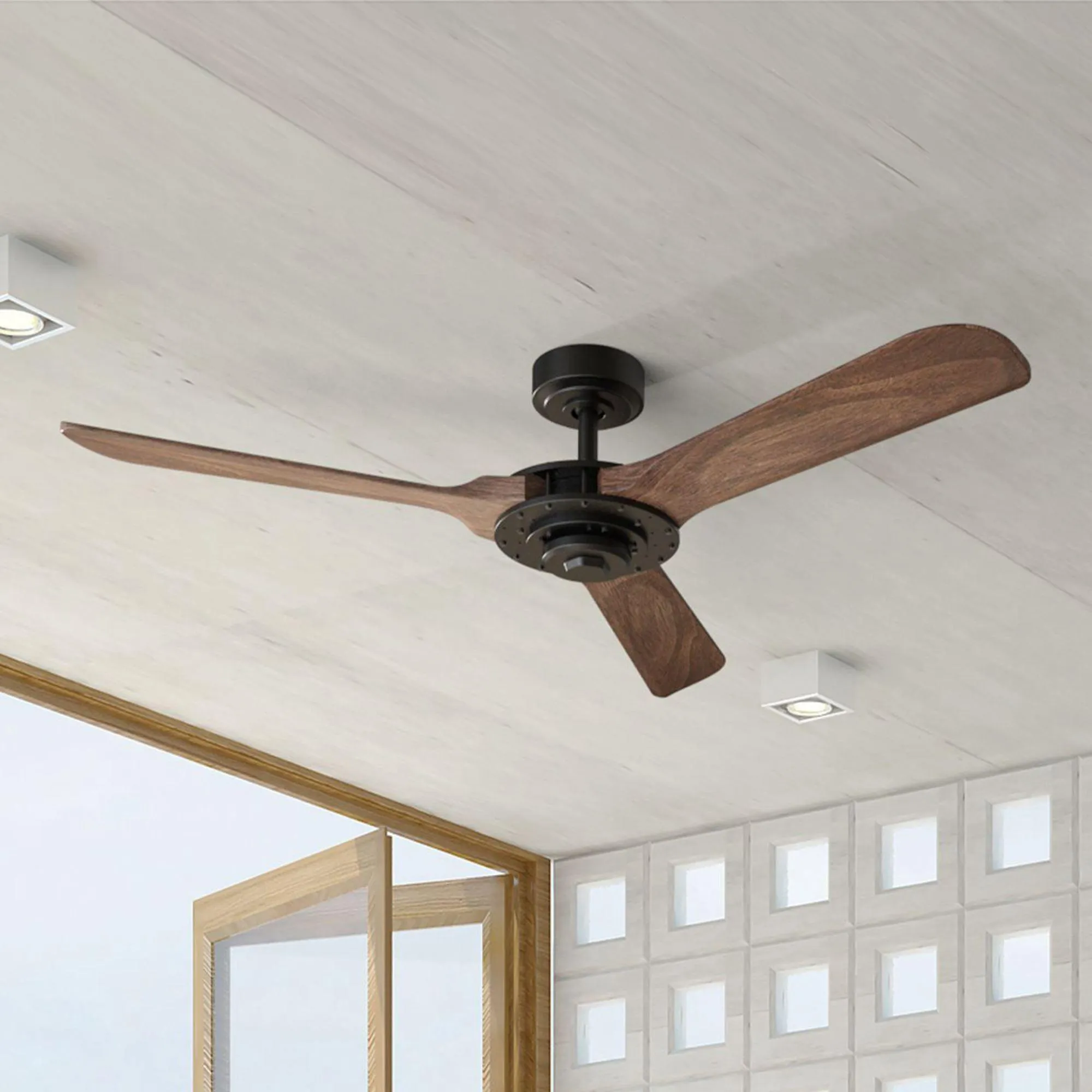 52" Aerofanture Industrial DC Motor Downrod Mount Reversible Ceiling Fan with Lighting and Remote Control