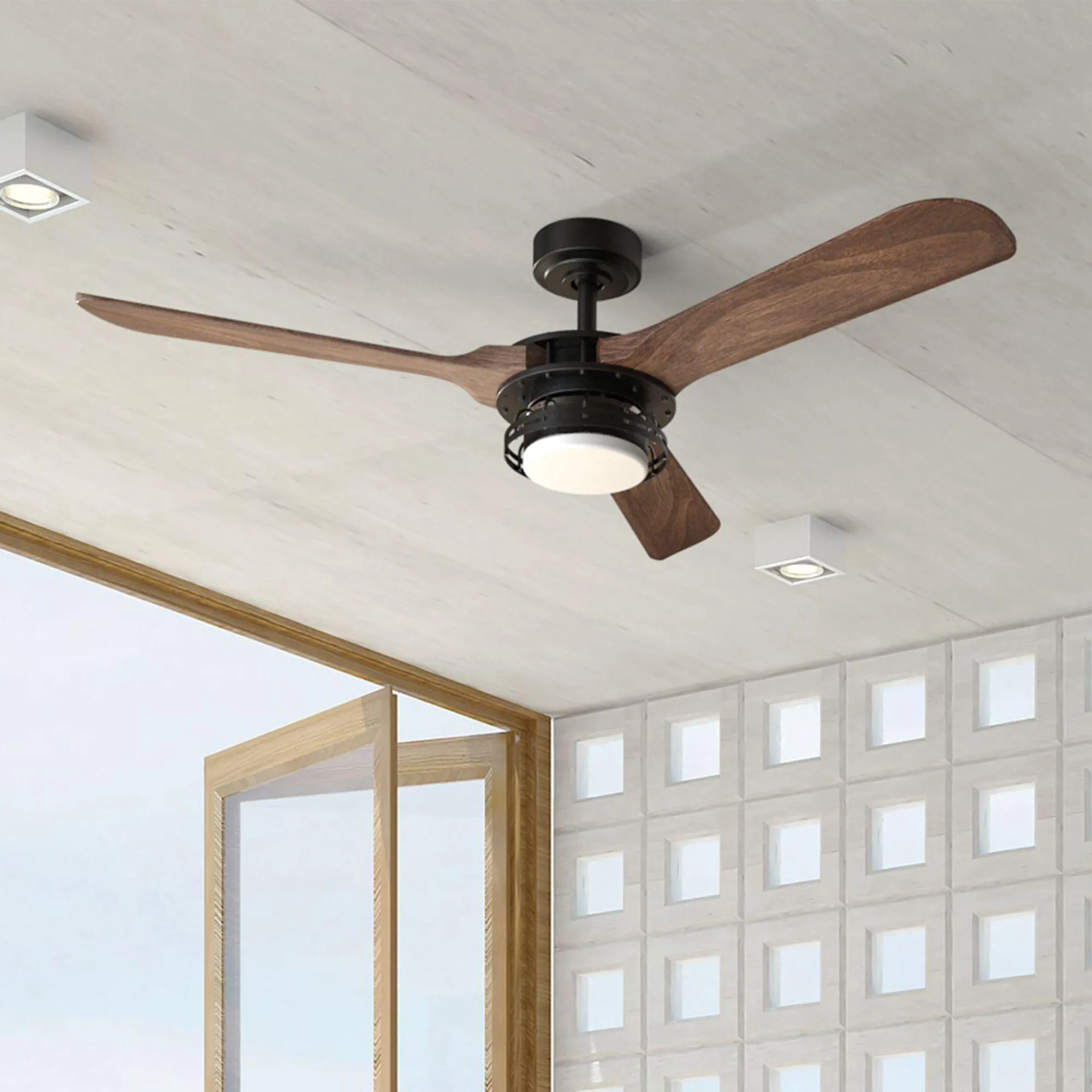 52" Aerofanture Industrial DC Motor Downrod Mount Reversible Ceiling Fan with Lighting and Remote Control