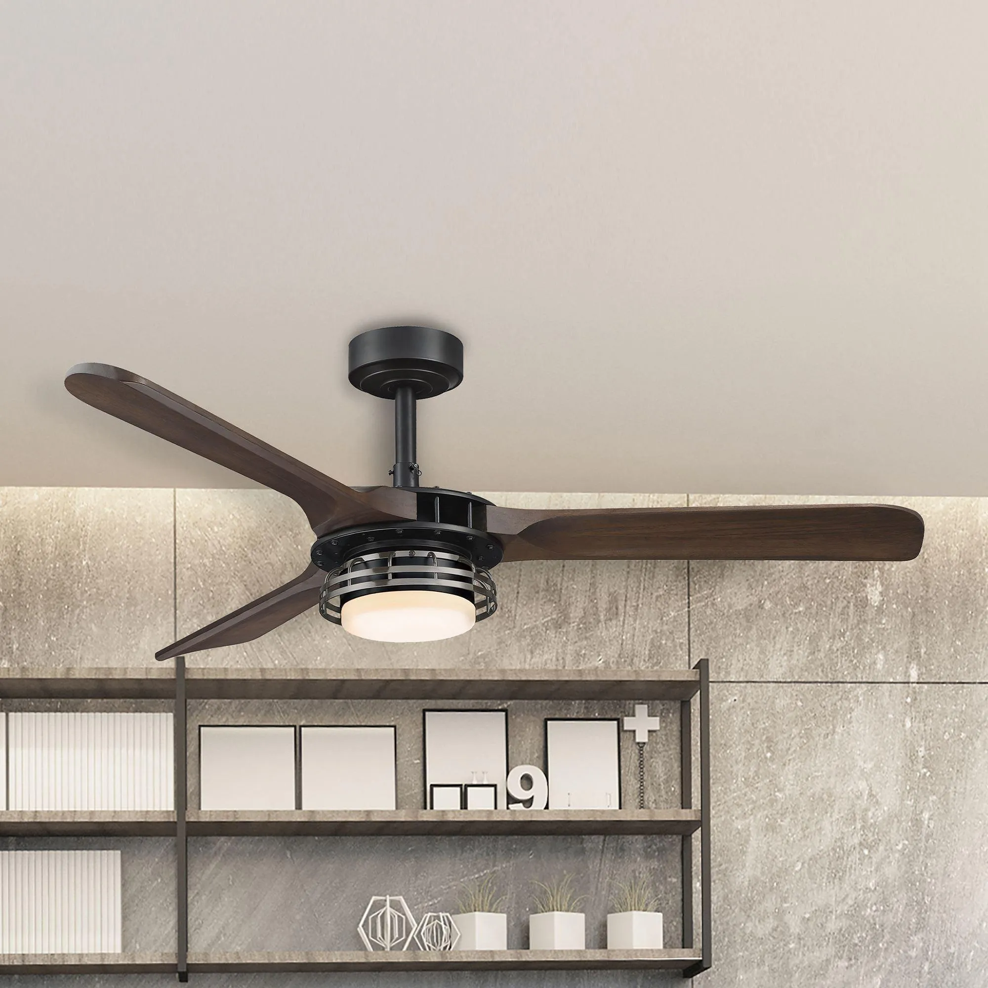 52" Aerofanture Industrial DC Motor Downrod Mount Reversible Ceiling Fan with Lighting and Remote Control