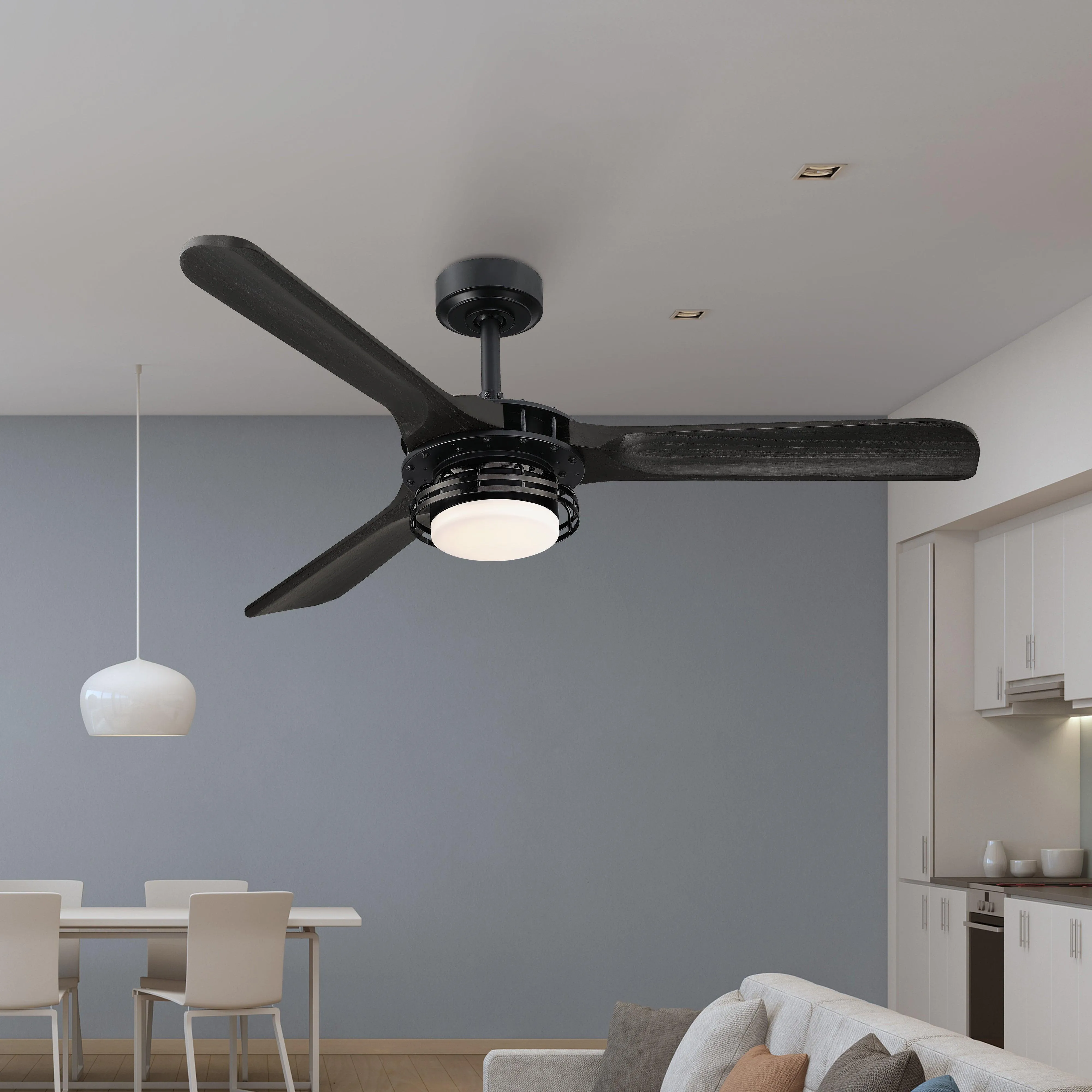 52" Aerofanture Industrial DC Motor Downrod Mount Reversible Ceiling Fan with Lighting and Remote Control